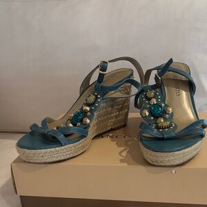 Franco Sarto Blue Embellished Wedges